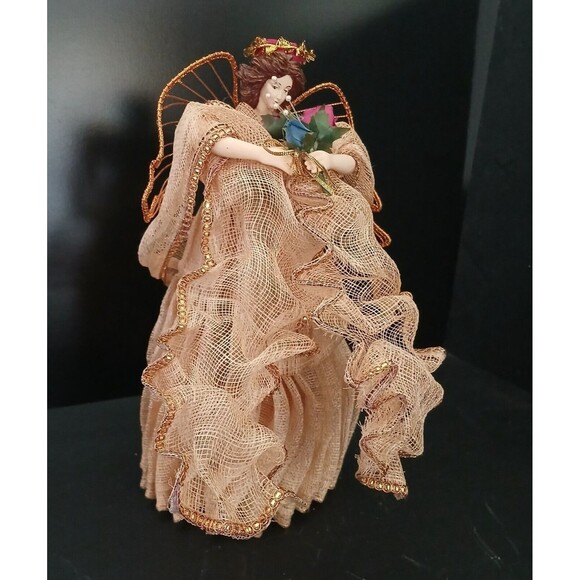 Sinamay Angel Christmas Tree Topper 11.5 Tall Holiday Ornament Figurine Decor - Picture 2 of 10